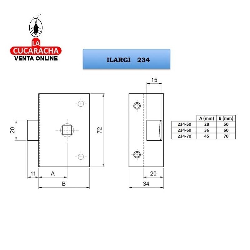 Picaporte ILARGI 234 de 50 mm.