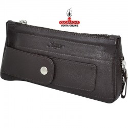 Bolsa para 1 pipa, tabaco y accesorios,  piel, marrón, funda exterior para el atacador