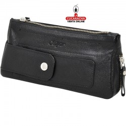 Bolsa para 1 pipa, tabaco y accesorios, hecha en piel, color negra
