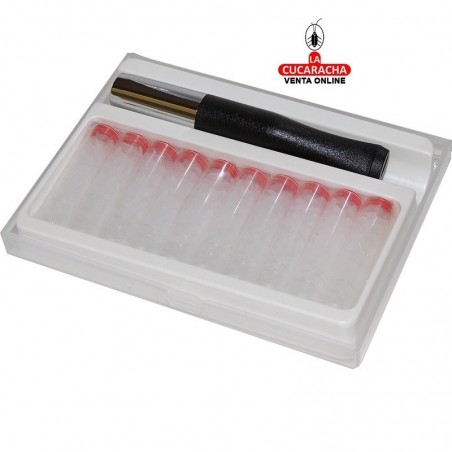 Boquilla DENICOTEA para cigarrillos, modelo Vision, color negra-cromada, incluye cajita con 10 filtros