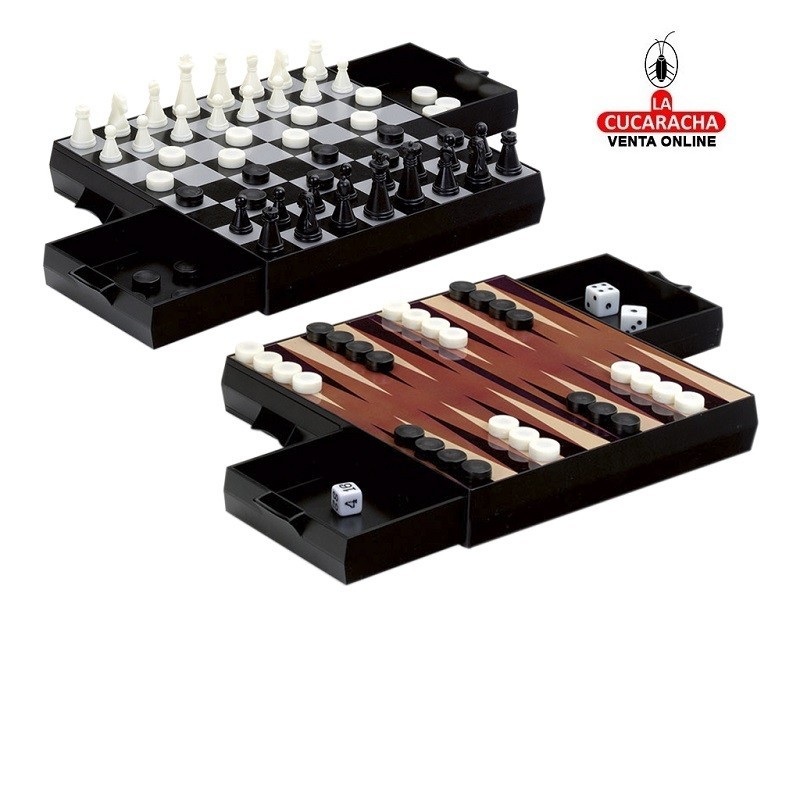 Ajedrez-damas-backgammon magnético para viaje