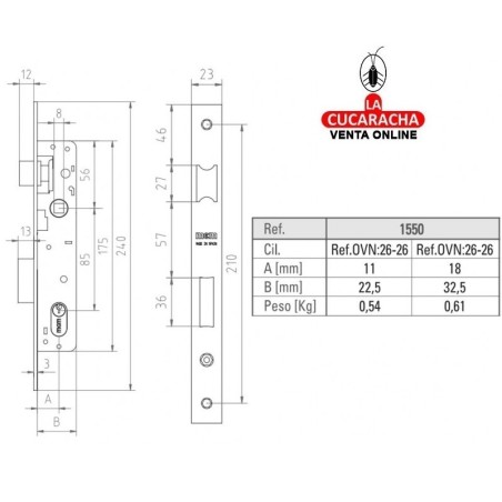 Cerradura Embutir 21mm.-1550 MCM.