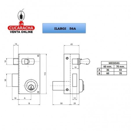 Cerradura Nº56-A Bombin Redondo 70mm. Derecha ILARGI.