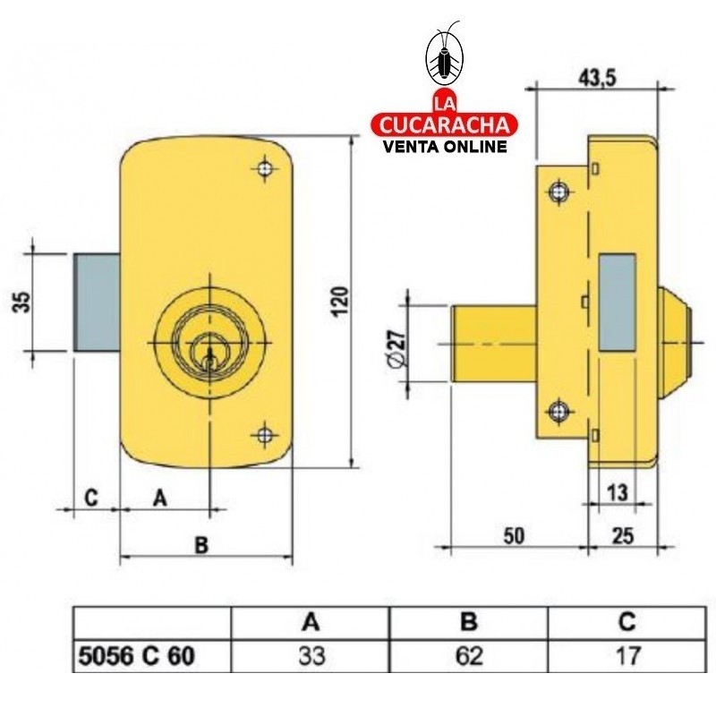 LINCE Cerradura 5056-C- 60mm. Izquierda.