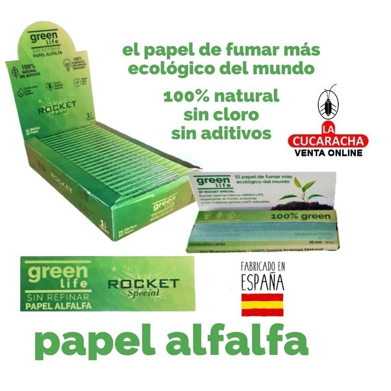 ROCKET-Pack 25-Libro 50 Hojas Papel Liar 1.1/4 Green Life.