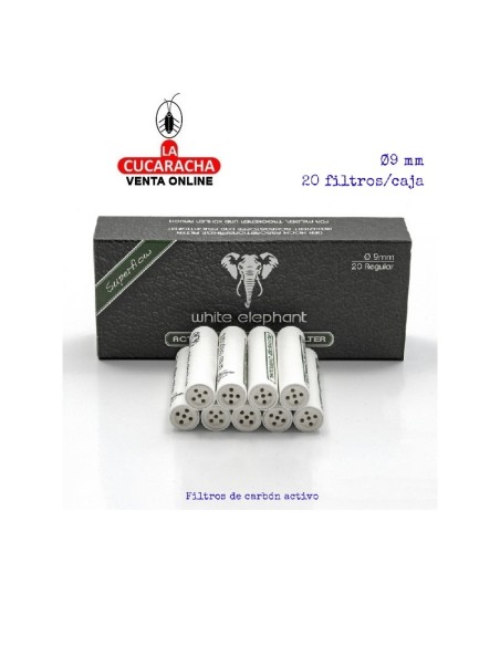 white elephant-Caja 20 filtros Pipa 9mm. carbón activo.