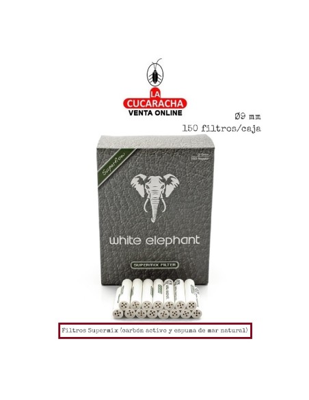 white elephant-Caja 150 Filtros Pipa 9mm. SUPERMIX Carbon Activ y Espuma Mar.