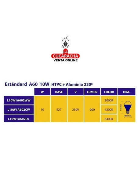 ilogo-BOMBILLA LED STANDAR A60 10W.E27 6400K-900LUMENES.