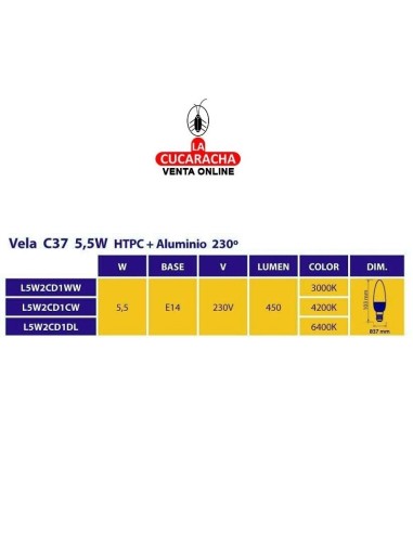 ilogo-BOMBILLA LED VELA C37 6W.E14...