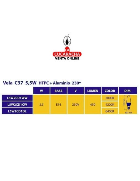 ilogo-BOMBILLA LED VELA C37 6W.E14 6400K-530 LUMENES.