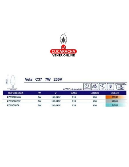 ilogo-BOMBILLA LED VELA C37 7W.E14 3000K-530 LUMENES.