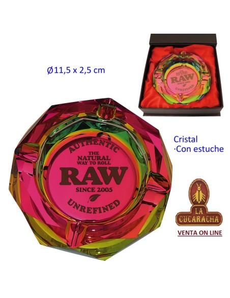 raw-Cenicero cristal 11,5 x 11,5 x 2,5 cm. Rainbow.