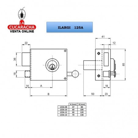 Cerradura ILARGI 125A 8cm. Bombillo Redondo. Mano Izquierda