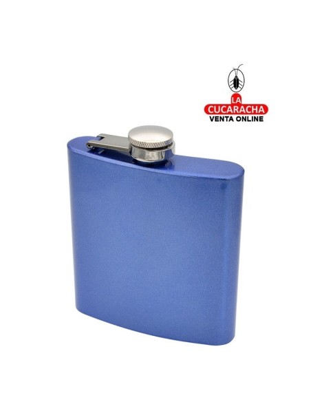 Petaca LICORERA METAL 6oz AZUL BRILLANTE.