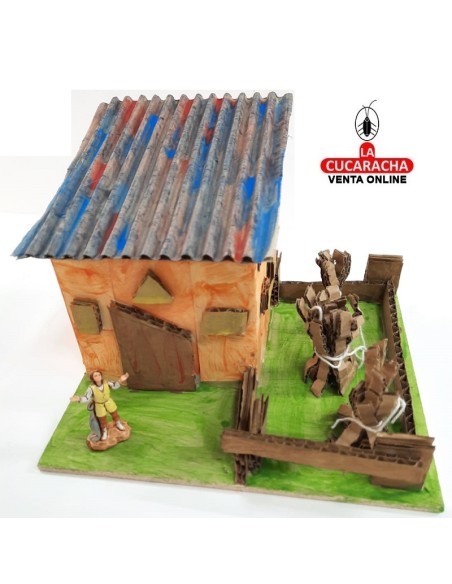 Casa con huerto y pastor-Pesebre Belen Nacimiento Artesanal.