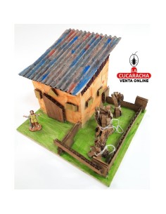 Casa con huerto y pastor-Pesebre Belen Nacimiento Artesanal.