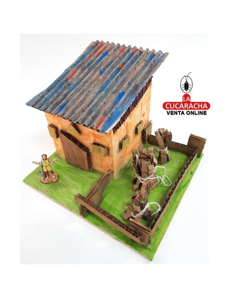 Casa con huerto y pastor-Pesebre Belen Nacimiento Artesanal.
