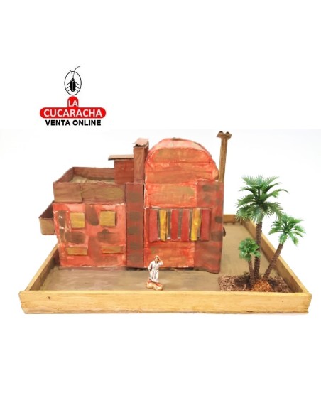 Casa rica con terrazas y chimenea-Pesebre Belen Nacimiento Artesanal.