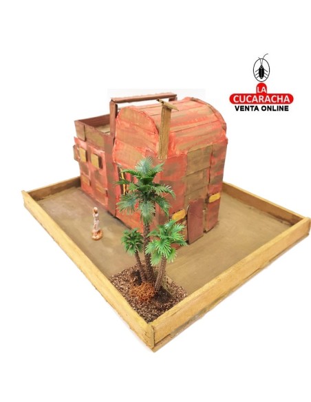 Casa rica con terrazas y chimenea-Pesebre Belen Nacimiento Artesanal.