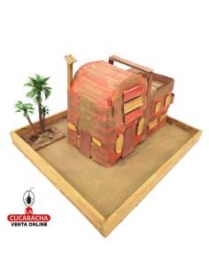 Casa rica con terrazas y chimenea-Pesebre Belen Nacimiento Artesanal.