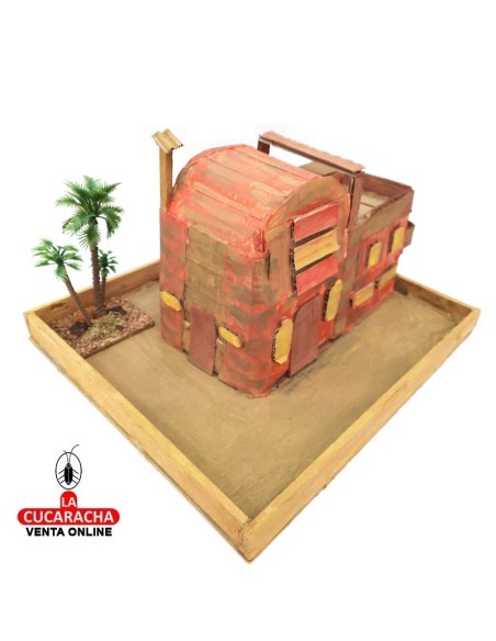 Casa rica con terrazas y chimenea-Pesebre Belen Nacimiento Artesanal.