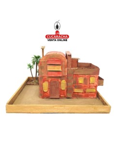 Casa rica con terrazas y chimenea-Pesebre Belen Nacimiento Artesanal.