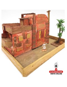 Casa rica con terrazas y chimenea-Pesebre Belen Nacimiento Artesanal.