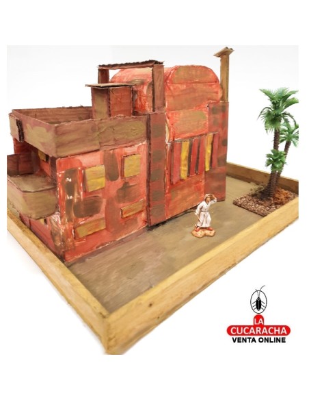 Casa rica con terrazas y chimenea-Pesebre Belen Nacimiento Artesanal.