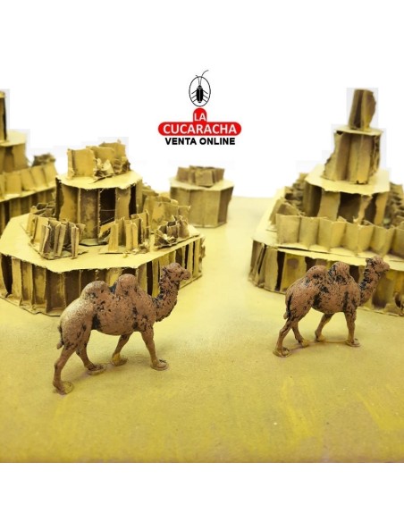 Camellos en dunas-Pesebre Belen Nacimiento Artesanal.