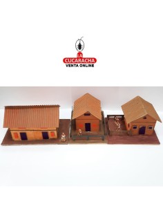 Conjunto tres casas-Pesebre Belen Nacimiento Artesanal.
