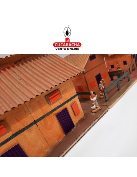 Conjunto tres casas-Pesebre Belen Nacimiento Artesanal.
