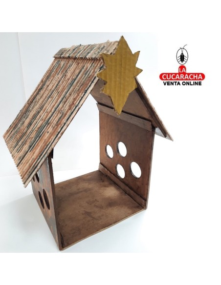 Pesebre Belen madera Nacimiento Artesanal 14cm. 8 ventanas.