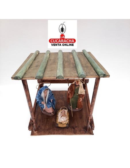 Pesebre Belen madera Nacimiento Artesanal 14cm. 5 tejas.