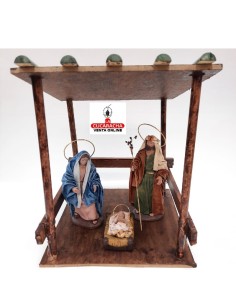 Pesebre Belen madera Nacimiento Artesanal 14cm. 5 tejas.