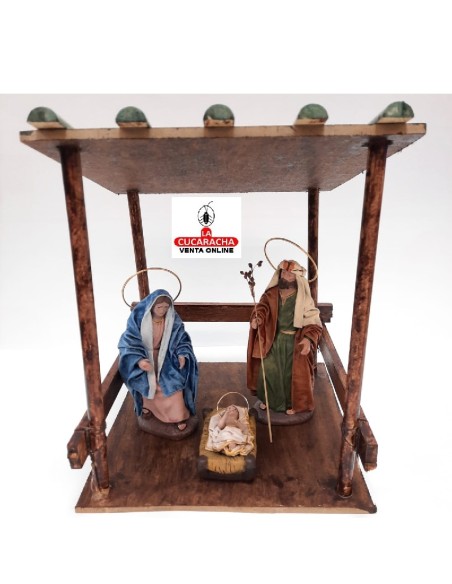 Pesebre Belen madera Nacimiento Artesanal 14cm. 5 tejas.