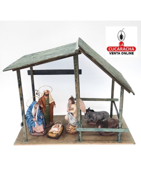 Pesebre Belen madera Nacimiento Artesanal 14cm. caoba oscuro.
