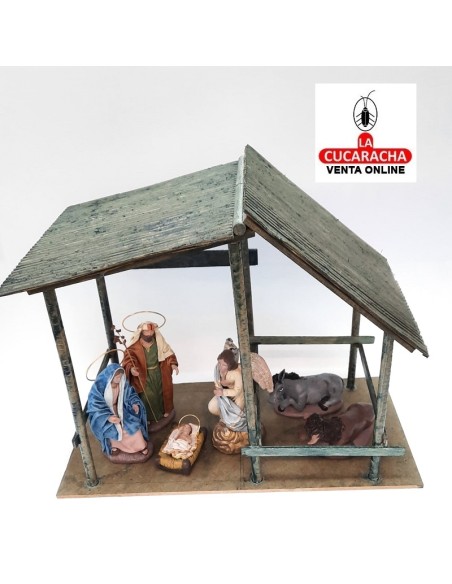 Pesebre Belen madera Nacimiento Artesanal 14cm. caoba oscuro.