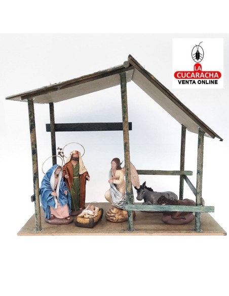 Pesebre Belen madera Nacimiento Artesanal 14cm. caoba oscuro.