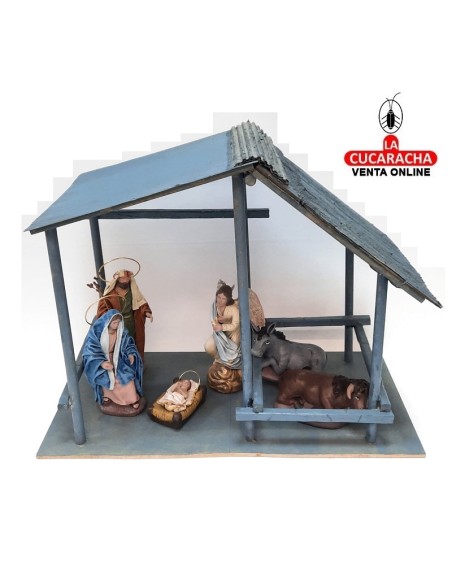 Pesebre Belen madera plata y Nacimiento Artesanal 14cm. completo.