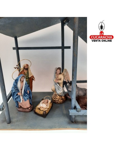 Pesebre Belen madera plata y Nacimiento Artesanal 14cm. completo.