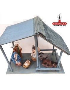 Pesebre Belen madera plata y Nacimiento Artesanal 14cm. completo.