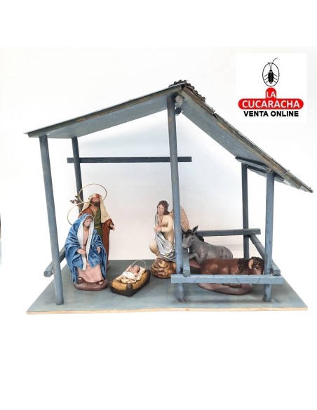 Pesebre Belen madera plata y Nacimiento Artesanal 14cm. completo.