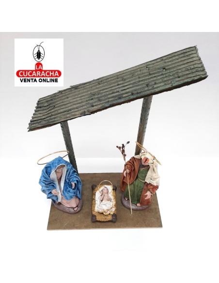 Pesebre Belen madera Nacimiento Artesanal 14cm. caoba oscuro.