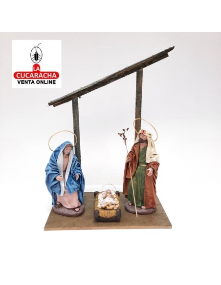 Pesebre Belen madera Nacimiento Artesanal 14cm. caoba oscuro.