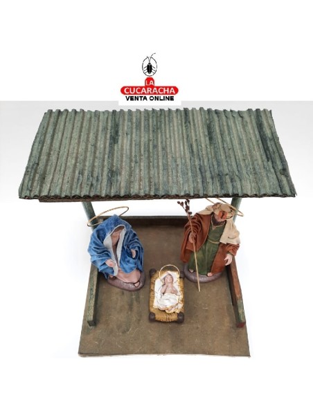 Pesebre Belen madera barandillas Nacimiento Artesanal 14cm.