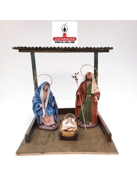 Pesebre Belen madera barandillas Nacimiento Artesanal 14cm.
