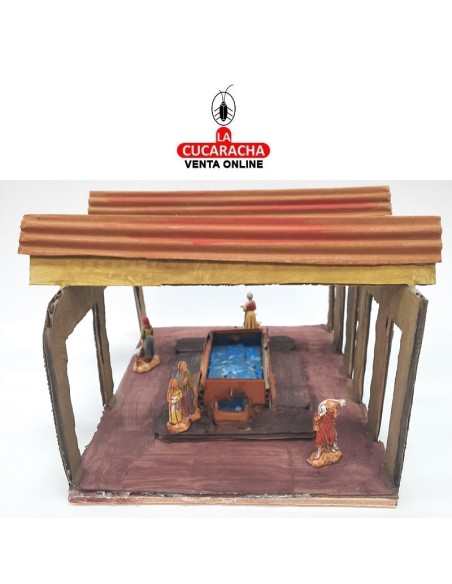 Plaza con fuente-Pesebre Belen Nacimiento Artesanal.