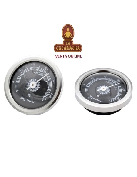 HUMIFICADOR-Higrómetro caja humidificadora, forma redondo, color dorado.