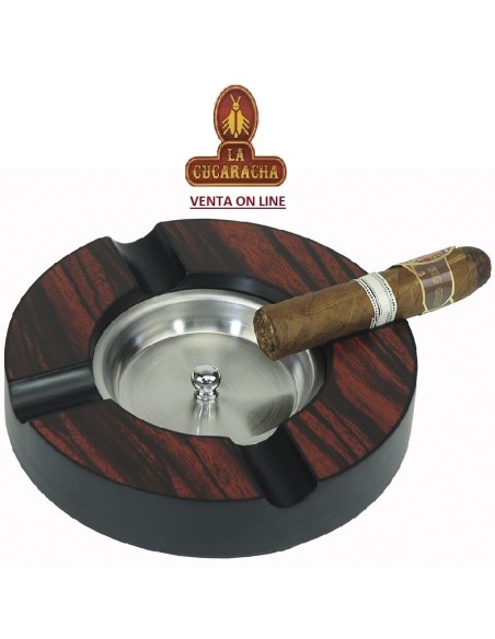 CENICERO 4 PUROS REDONDO EBANO 16X16X3CM.