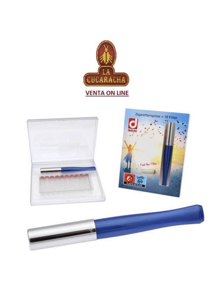 denicotea- BOQUILLA AZUL MARINO CROMADA LISA-9MM.